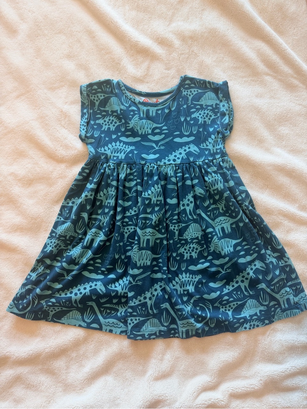 Girls' Teal Dinosaur Print Casual Dress